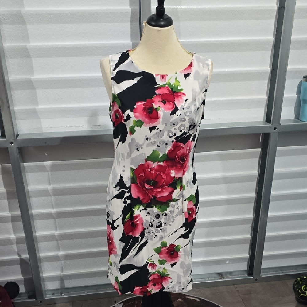 Connected Apparel Red and White Halter Sheath Midi Dress Floral Print Size 14